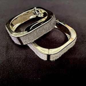 Pair of Gold Faux Calf Hair Bangle Bracelets